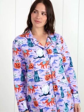 Printfresh Long Sleeve Pajama Top Halloween House Cats